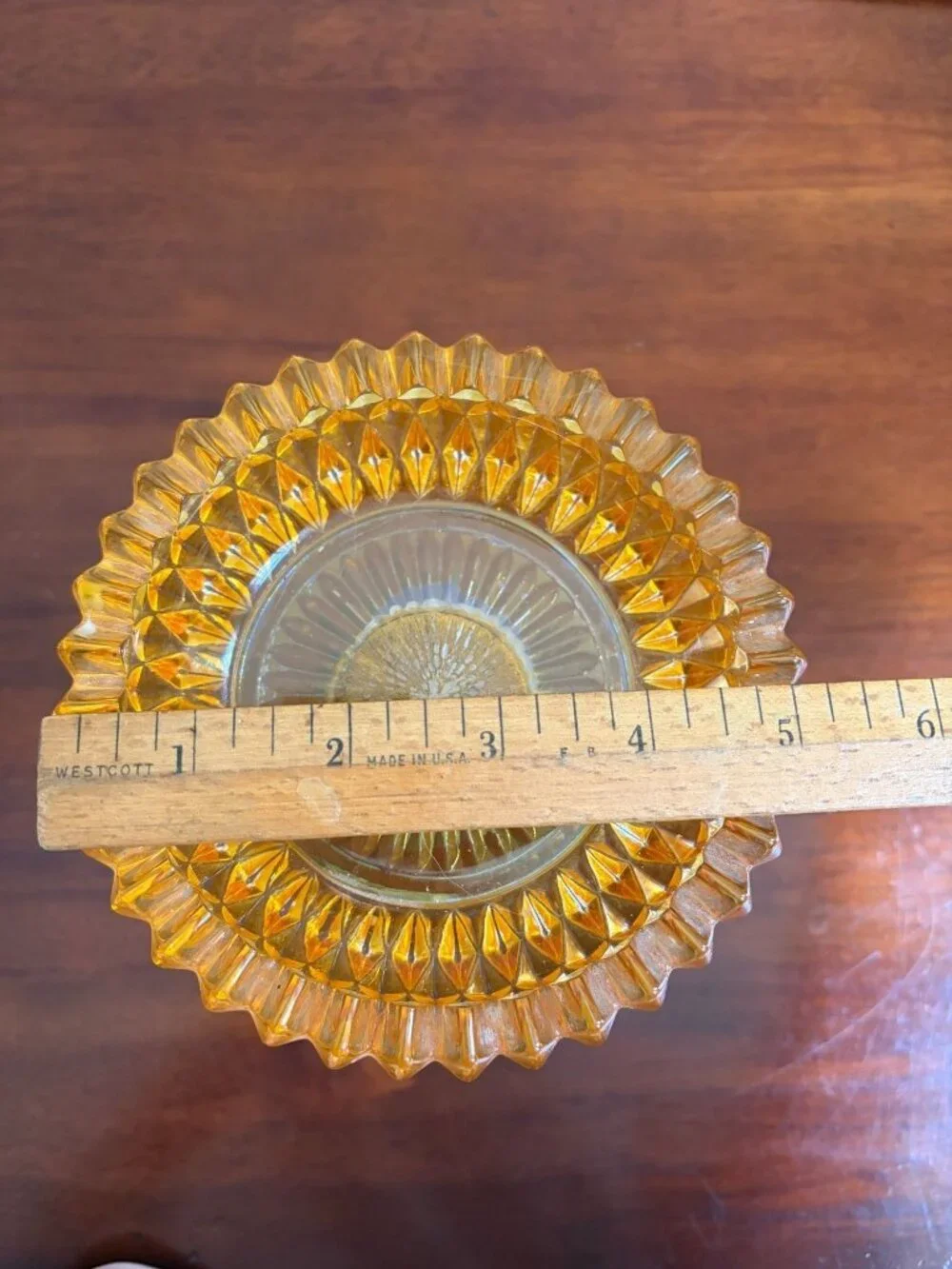 Vintage Amber Compote Candy Dish Featuring a Diamond Point Rim and Metal Base